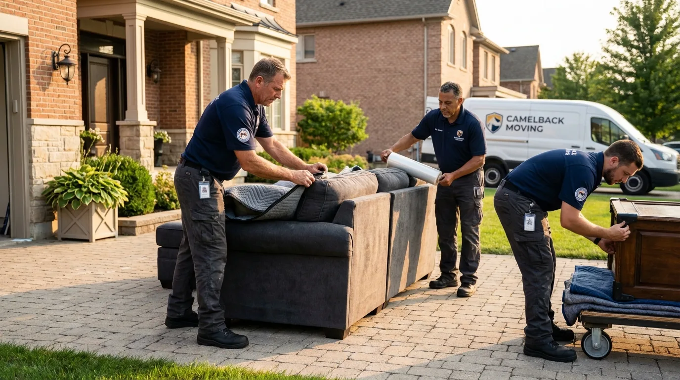 Large estate moving crew wrapping furniture in Warren, PA