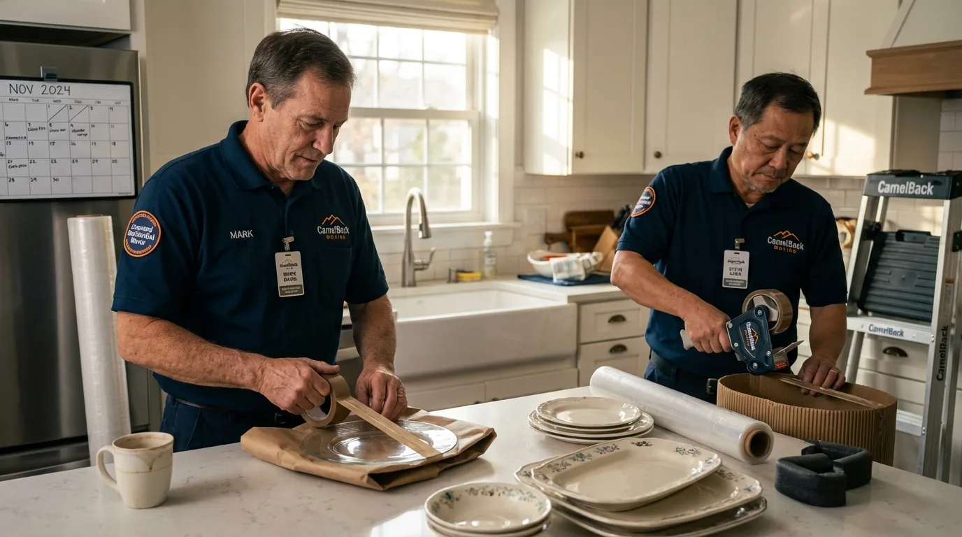 Professional crew packing kitchen dishware in Warren, PA